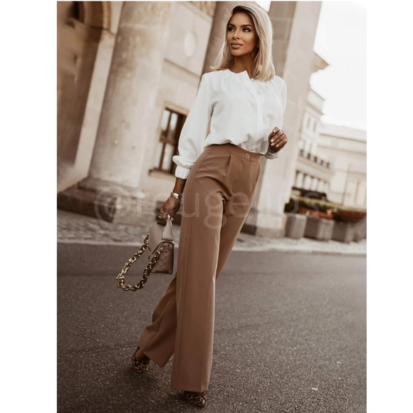 White Hidden Button Down Short Long Sleeve Pleated Details - Picture 5 of 12